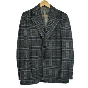Vintage 70s Blazer Mens 40R 100% Wool Plaid Sport Coat Jacket Hipster Retro